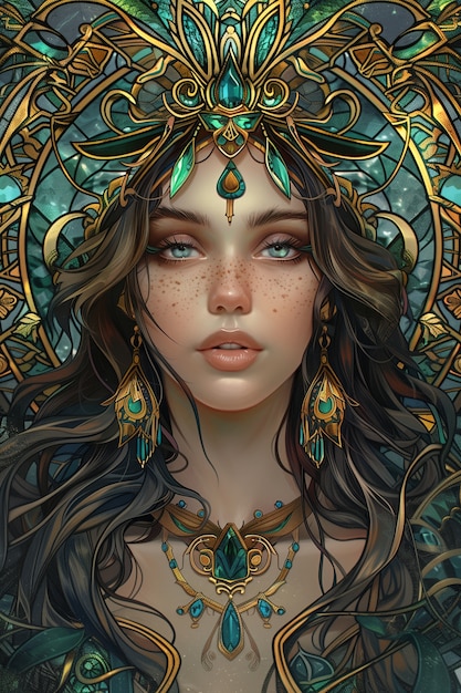 Art nouveau portrait of beautiful woman