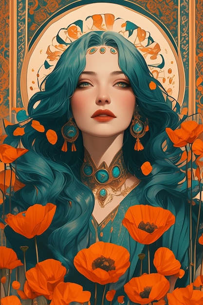 Art nouveau portrait of beautiful woman