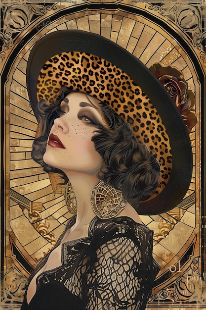 Art nouveau portrait of beautiful woman