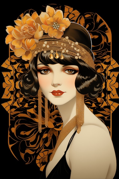 Free photo art nouveau portrait of beautiful woman