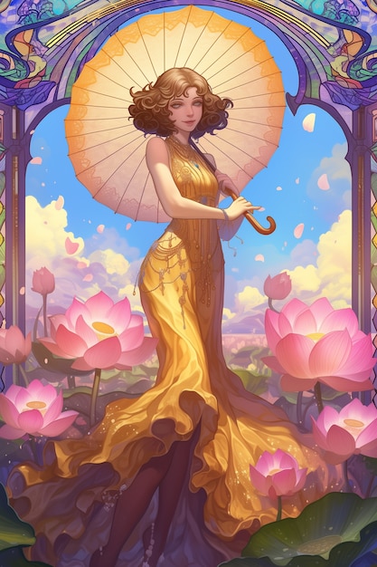 Art nouveau portrait of beautiful woman