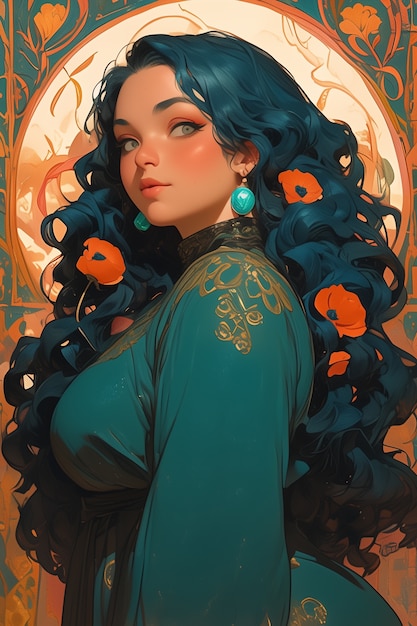 Art nouveau portrait of beautiful woman