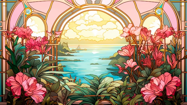 Free photo artistic scene inspired by the art nouveau style with colorful depictions