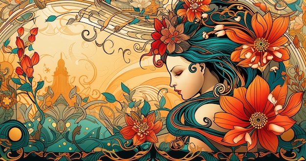 Free photo artistic scene inspired by the art nouveau style with colorful depictions