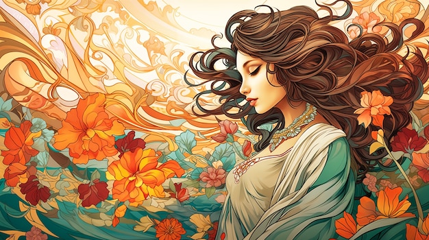 Free photo artistic scene inspired by the art nouveau style with colorful depictions