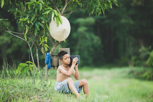 Asian boy life on the countryside