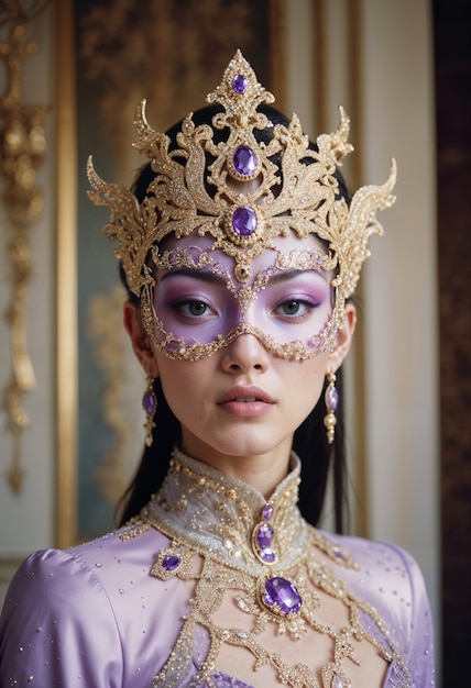 Asian queen with crown and mask