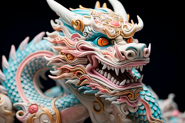 Asian traditional blue dragon deity on light background