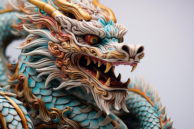 Asian traditional blue dragon on light background