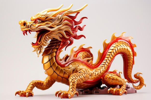 Free photo asian traditional red and golden dragon deity on light background