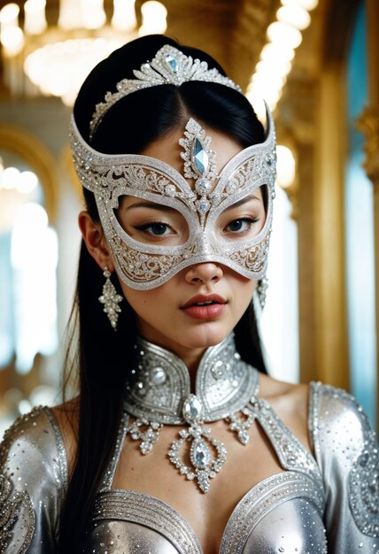 Asian woman with silver mask and dress