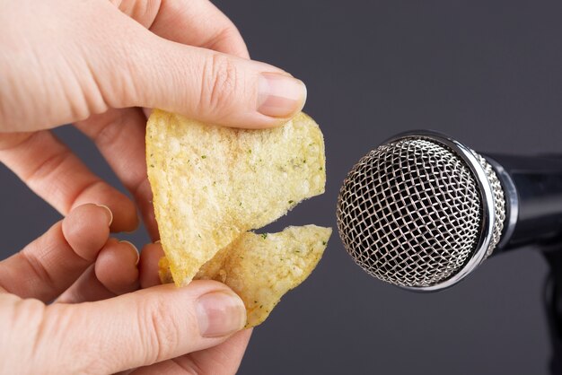 Asmr microphone with potato chip for sound