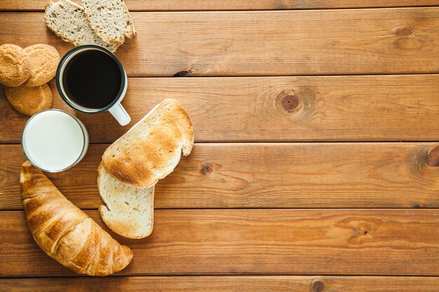 Assorted baked buns with coffee