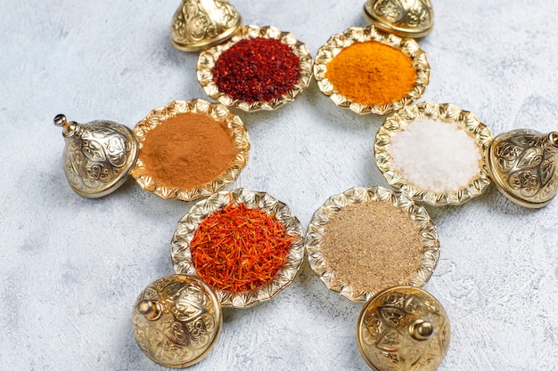 Free photo assorted spices on kitchen table