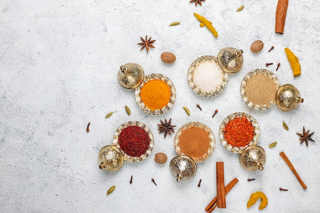 Free photo assorted spices on kitchen table