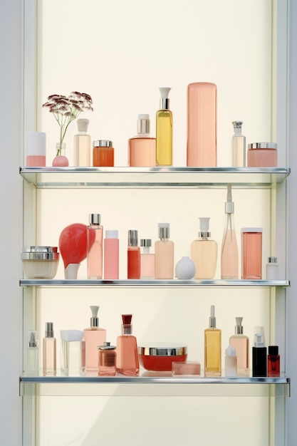 Free photo assortment of beauty products arranged on shelf