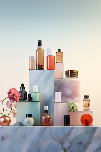 Assortment of beauty products displayed on shelf