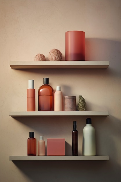 Free Photo assortment of beauty products displayed on shelf