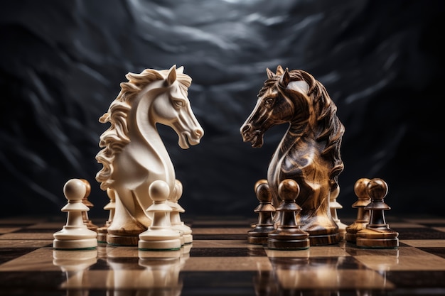 Free photo assortment of chess pieces with dramatic scenery