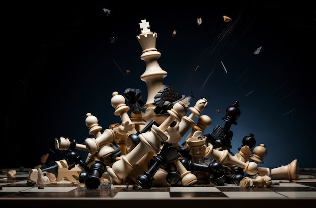 Free Photo assortment of chess pieces with dramatic scenery