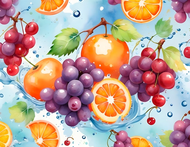 Assortment of delicious watercolor fruits