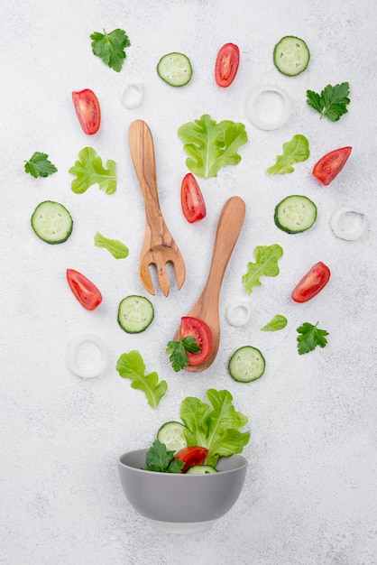 Assortment of different ingredients on white background