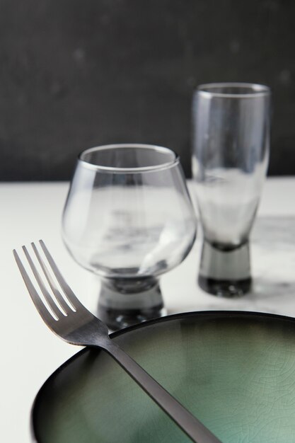 Assortment of elegant tableware on the table