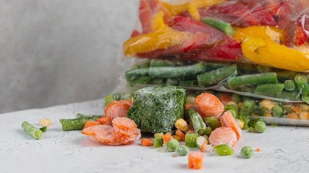 Assortment of frozen food on the table