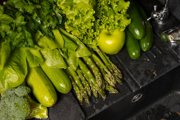 Free photo assortment of healthy food being washed