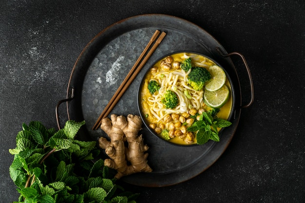 Assortment of noodles on a dark table