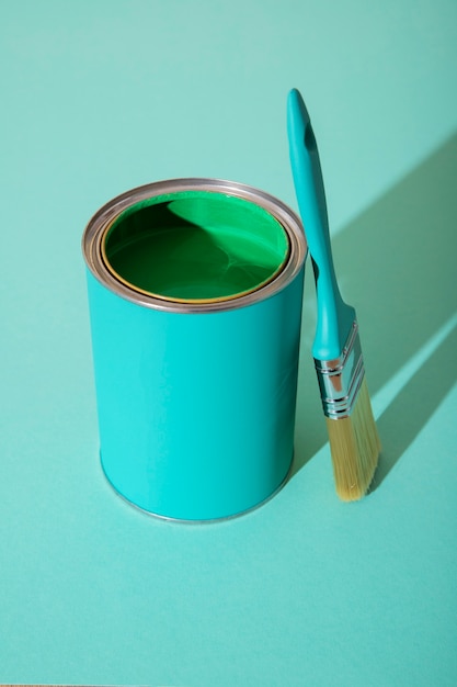 Assortment of painting items with green paint