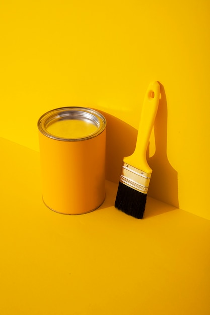 Assortment of painting items with yellow paint