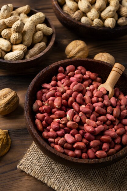 Assortment of peanuts with shells