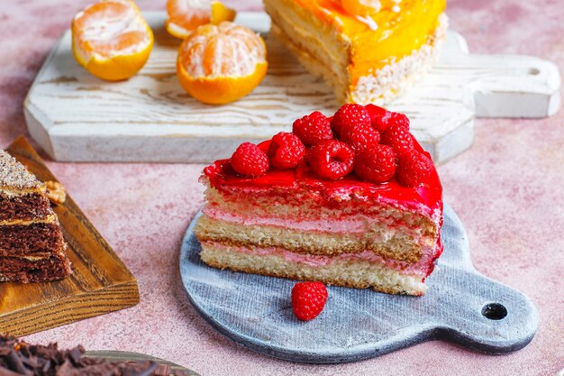 Assortment of pieces of cake.