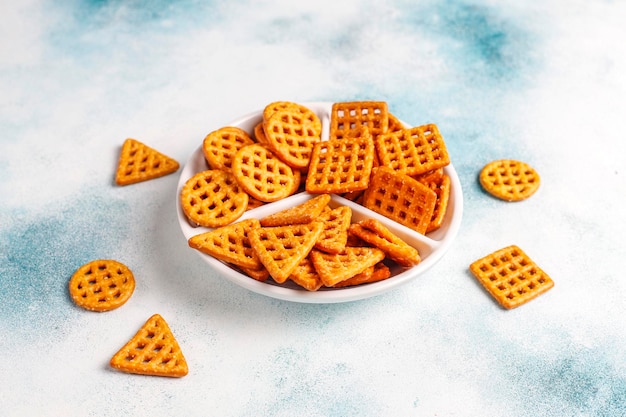 Assortment of salt crackers.