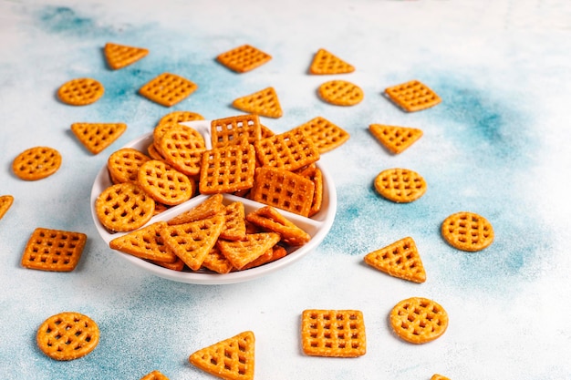 Assortment of salt crackers.