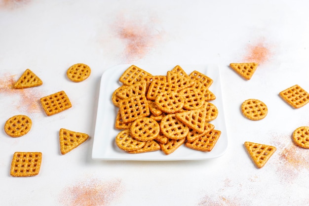 Assortment of salt crackers.