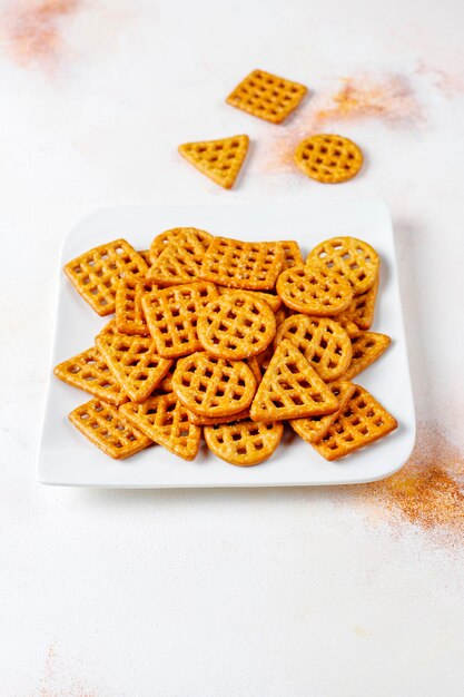 Assortment of salt crackers.