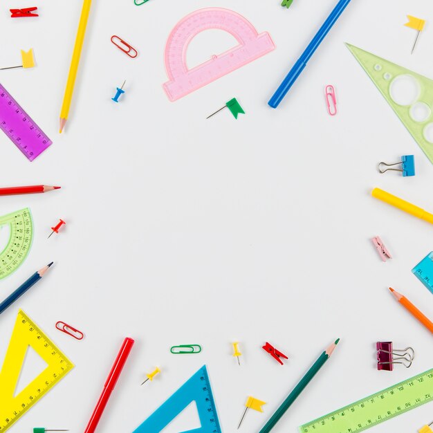 Assortment of stationery objects with copy space