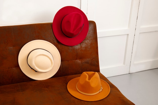 Assortment of stylish fedora hats