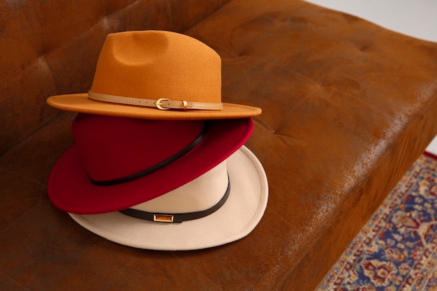 Free photo assortment of stylish fedora hats