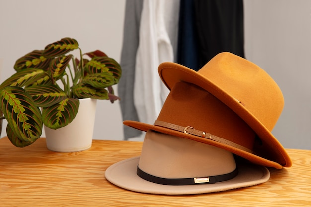 Assortment of stylish fedora hats