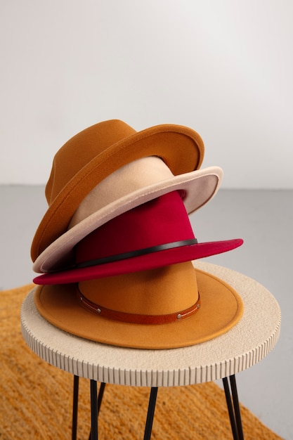 Assortment of stylish fedora hats