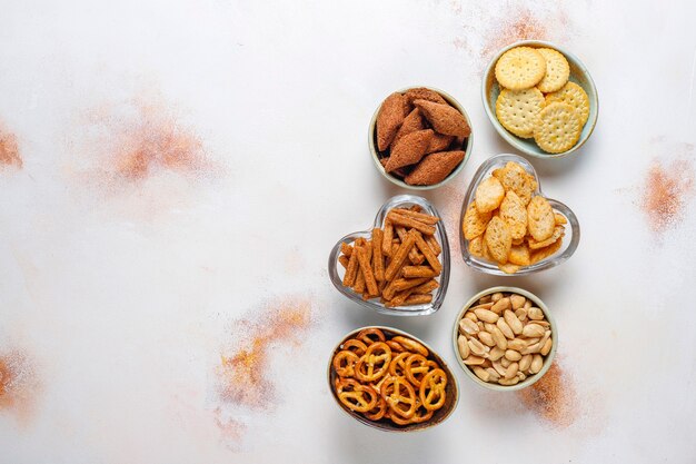 Assortment of unhealthy snacks.