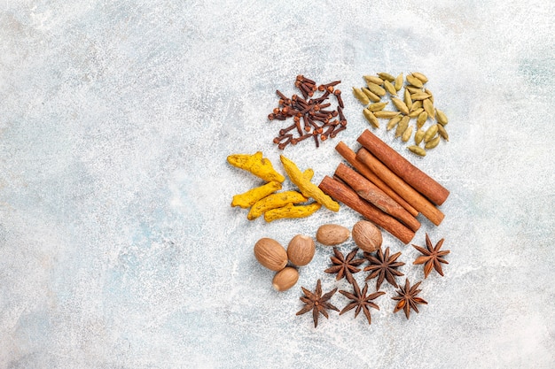 Assortment of winter spices.