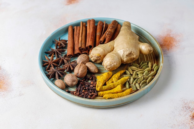 Assortment of winter spices.