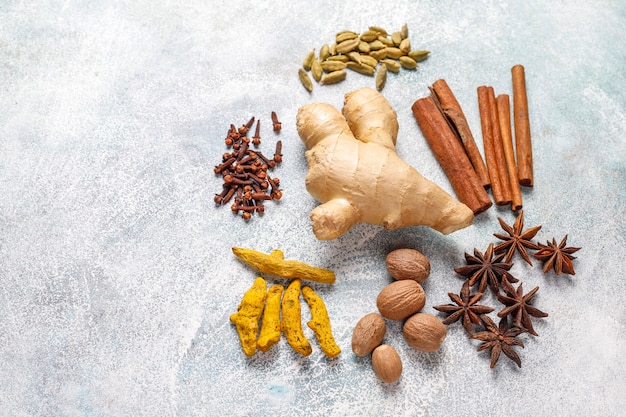 Assortment of winter spices.