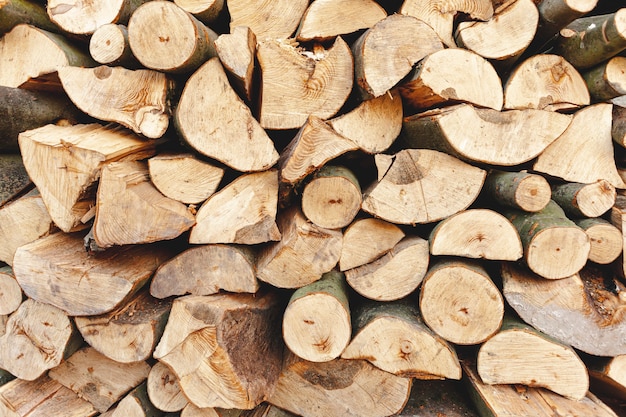 Assortment with cut wood for heating