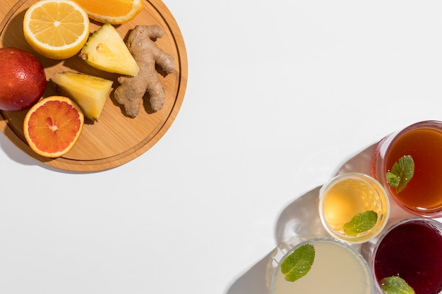 Assortment with delicious fermented drinks