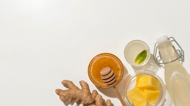 Assortment with delicious fermented drinks